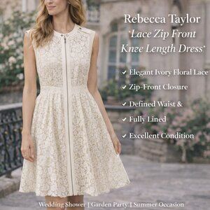 Rebecca Taylor Dress Lace Ivory SZ4 Font Exposed Zipper Romantic Sleeveless